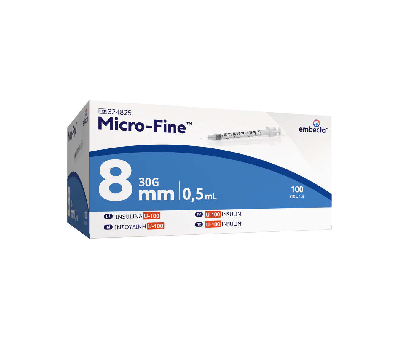 Micro Fine+ 0.5ml U100 Insulin Syringe & Needle 30g x 8mm x 100